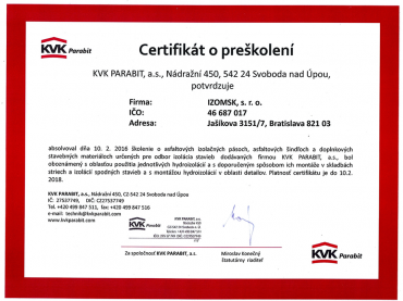 Certifikáty a osvedčenia IZOMSK s.r.o.